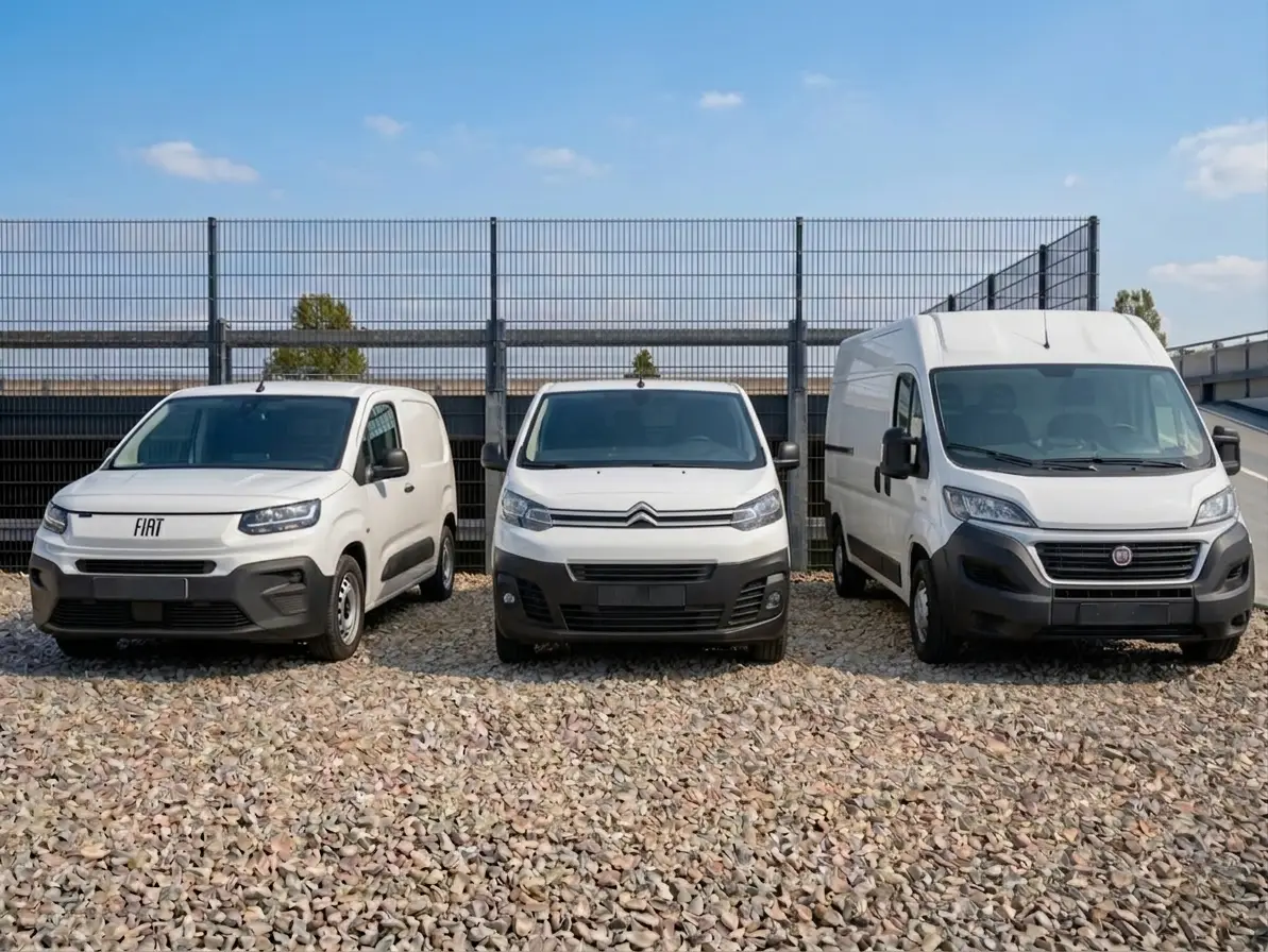 White company vans parked ready for deliveries
